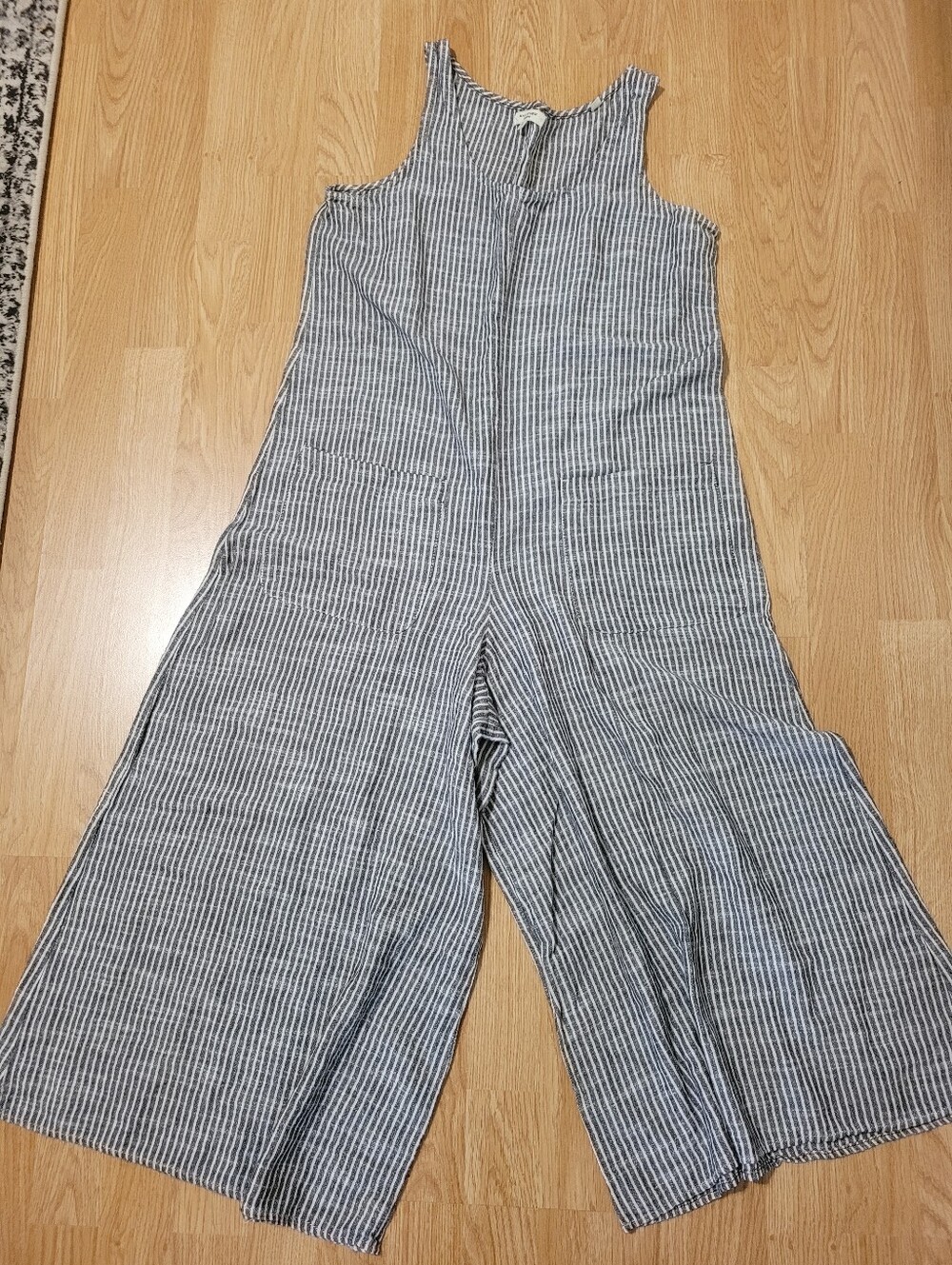 Max Studio Striped Sleeveless Pin Stripe Jumpsuit Rumper Cotton Linen Blend Sm - Picture 2 of 14